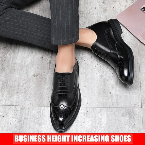 Platform High Heel Casual Men Brogue Genuine Leather Oxford Dress Shoes